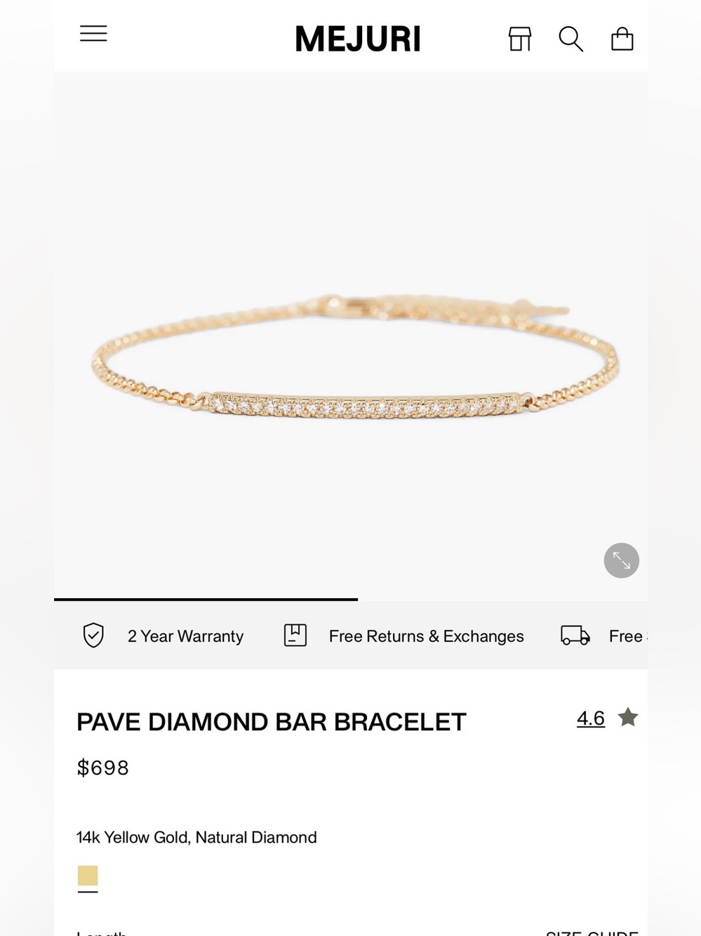 Mejuri pave diamond bar bracelet